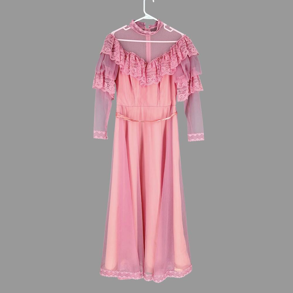 70s Victorian Revival Dress Pink Prairie Size L Gunne Style